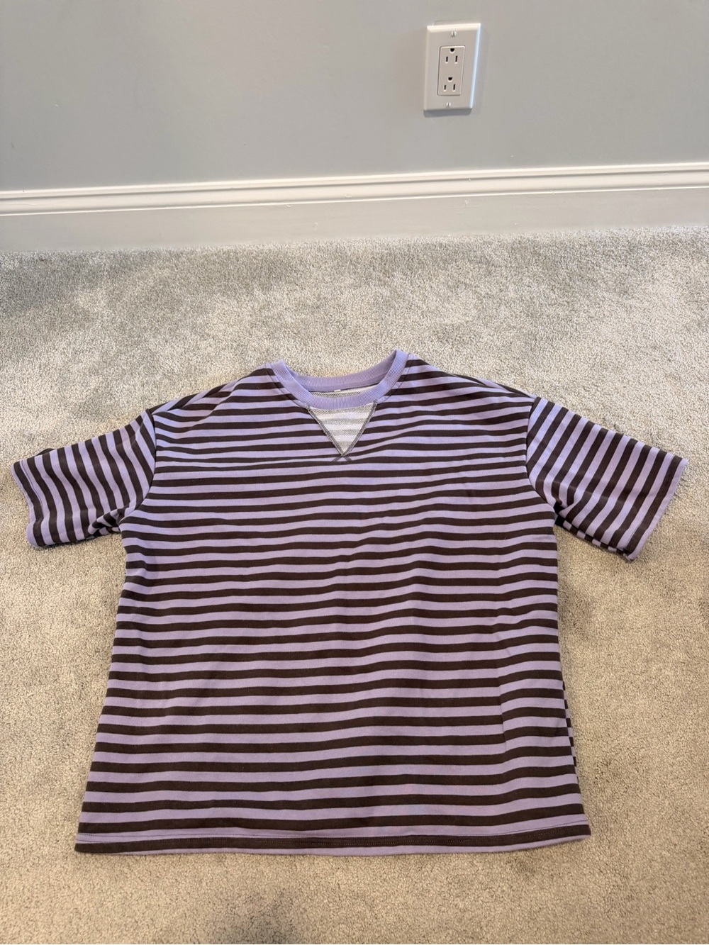 Oversized Medium Purple and Brown Striped Short Sleeve Tee